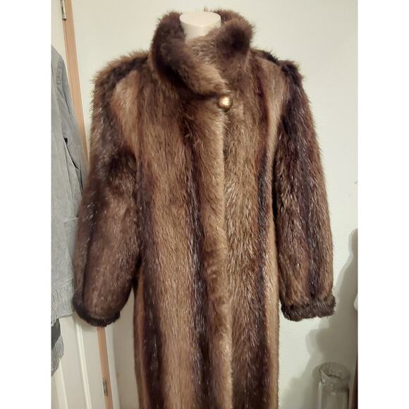 Ladies Vintage Beaver Fur Full Lenght Brown Jacket Size Xl by Weiss Furs - Picture 2 of 9